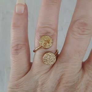 New Gold Plated Adjustable Double Sugar Druzy Ring.